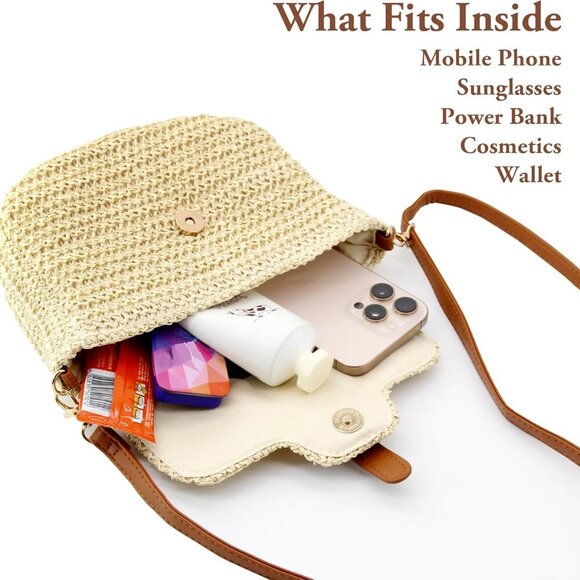 Small Straw Beach Bag with Adjustable Shoulder Strap - Chic Summer Handbag - Picture 4 of 7